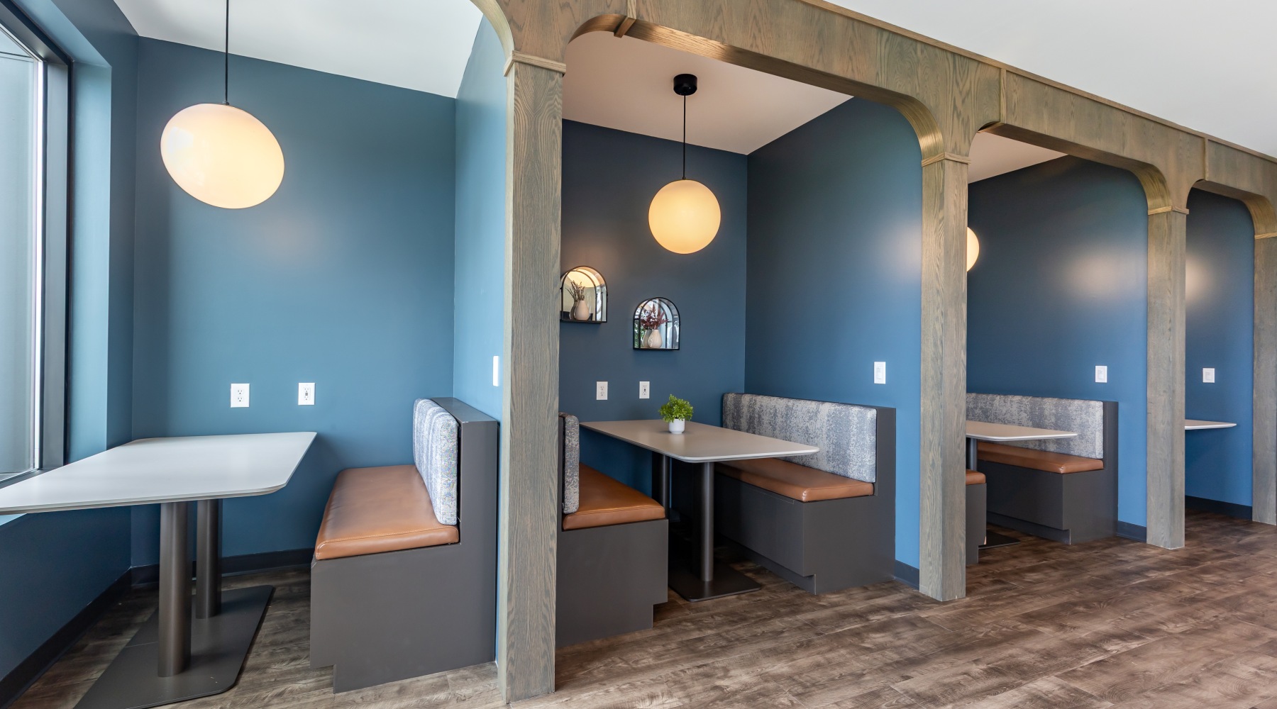 Private workspaces with modern furnishings